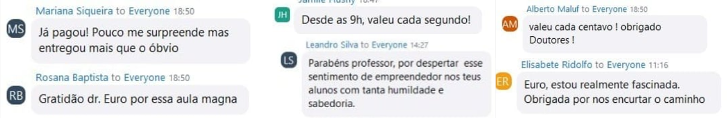 Depoimentos de alunos